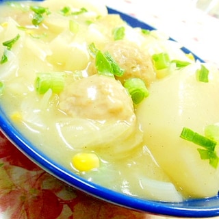 白湯スープde❤冷凍肉団子と新玉葱と大根のトロ煮❤